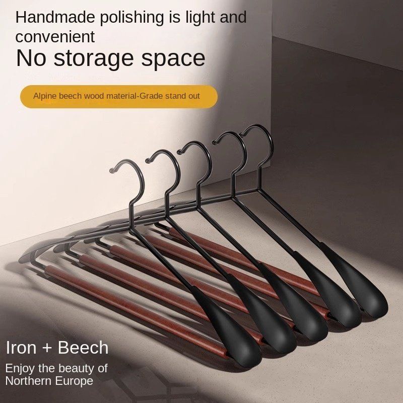 Multifunctional Lightweight Luxury Iron and Wood Hanger with Wide Shoulders