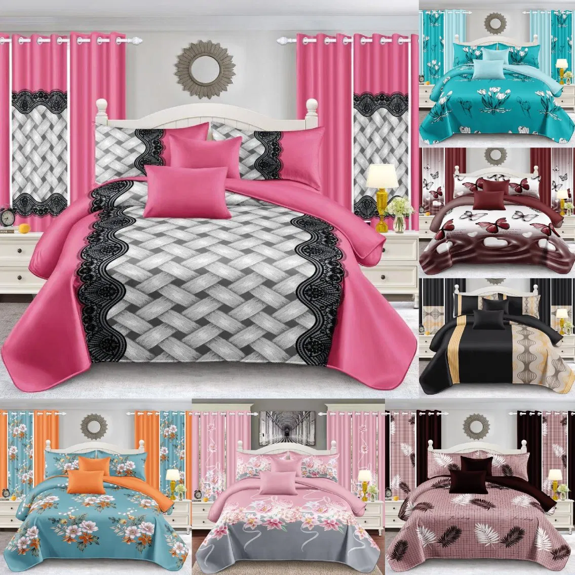 Customizable Guangdong Blue Bed Cover Printing Cotton Polyester Bed Sheets Pillowcase Colored Home Textile Quilted Bedspread Luxury Bedding Set