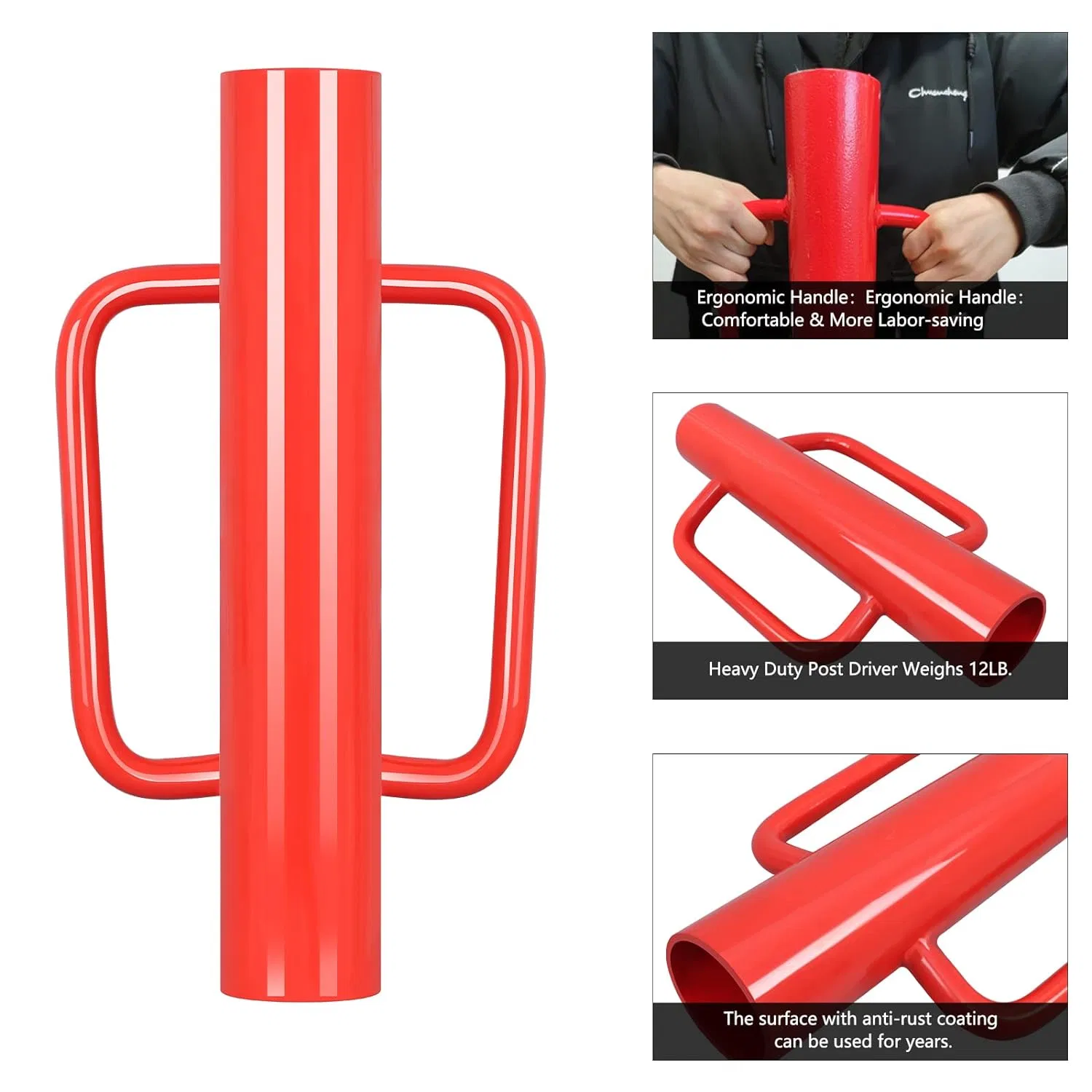 Fence Post Driver/Rammer 12lb Heavy Duty Hand Post Pounder with Handle for U Fence Post