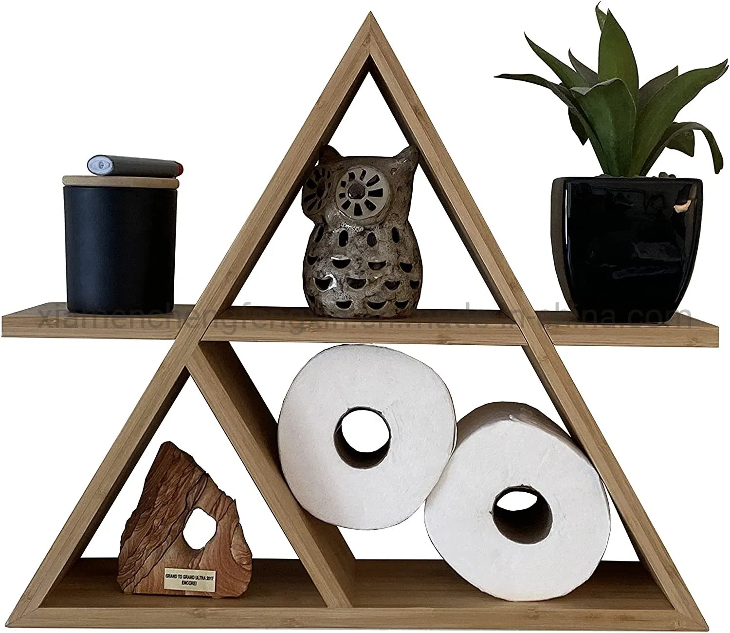 Spin Infinite Floating Triangle Shelf – Handmade Triangle Shelves for Bathroom, Bedroom, Living Room – Bamboo Wood Triangle Shelf