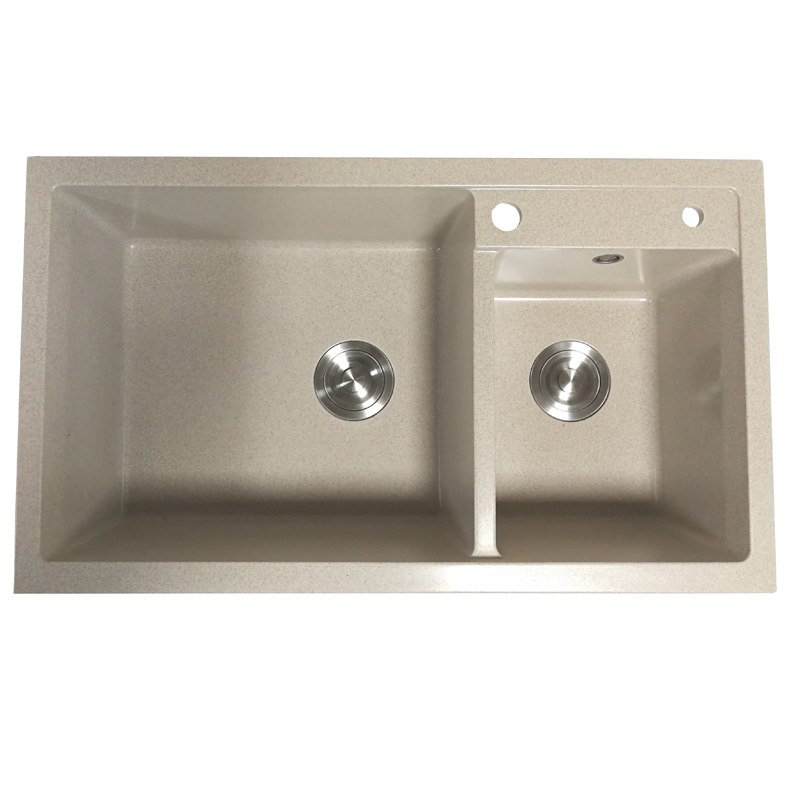 Modern Double Bowls Washing Basin Quartz Stone Kitchen Sink Handmade