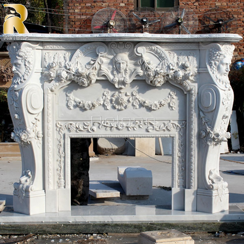 Wholesale Luxury Indoor Home Decor Antique Black Marble Fireplace with Hand Craved Marble Female Statues