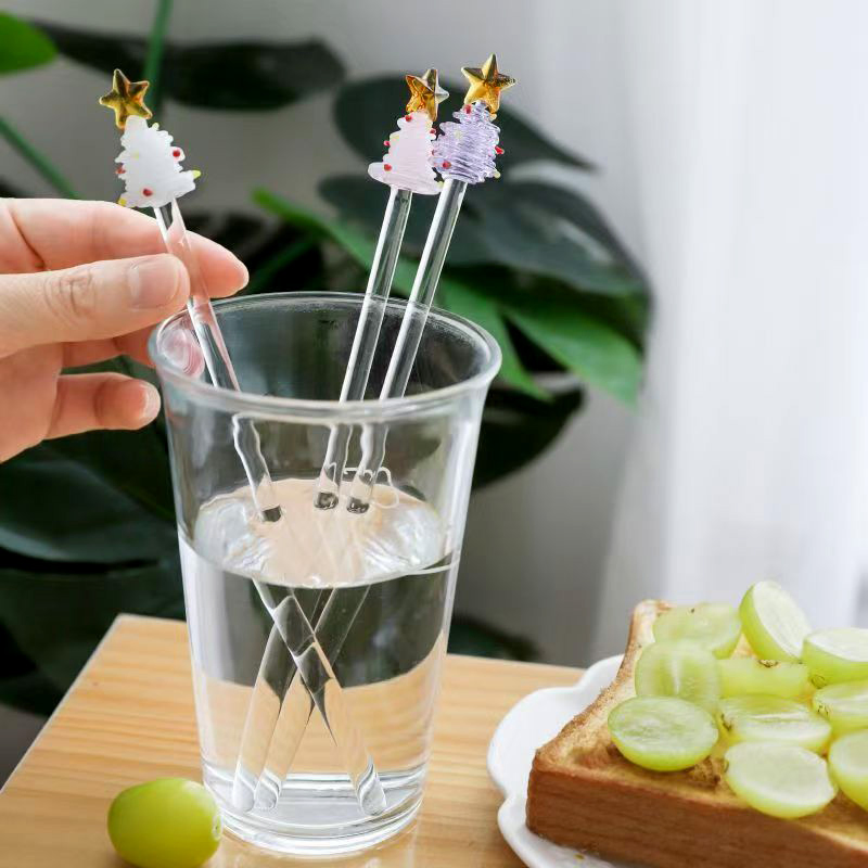 OEM Unique Christmas Tree Shape Glass Stirring Stick for Honey Coffee Tea Mixing