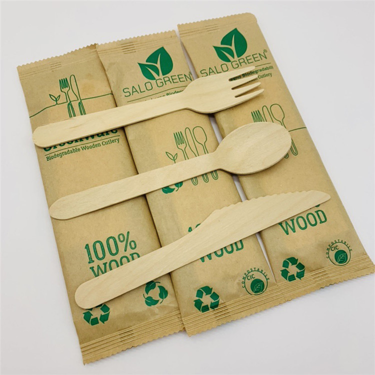 Disposable Eco Friendly Wood Cutlery, Wooden Cutlery Set with Bag
