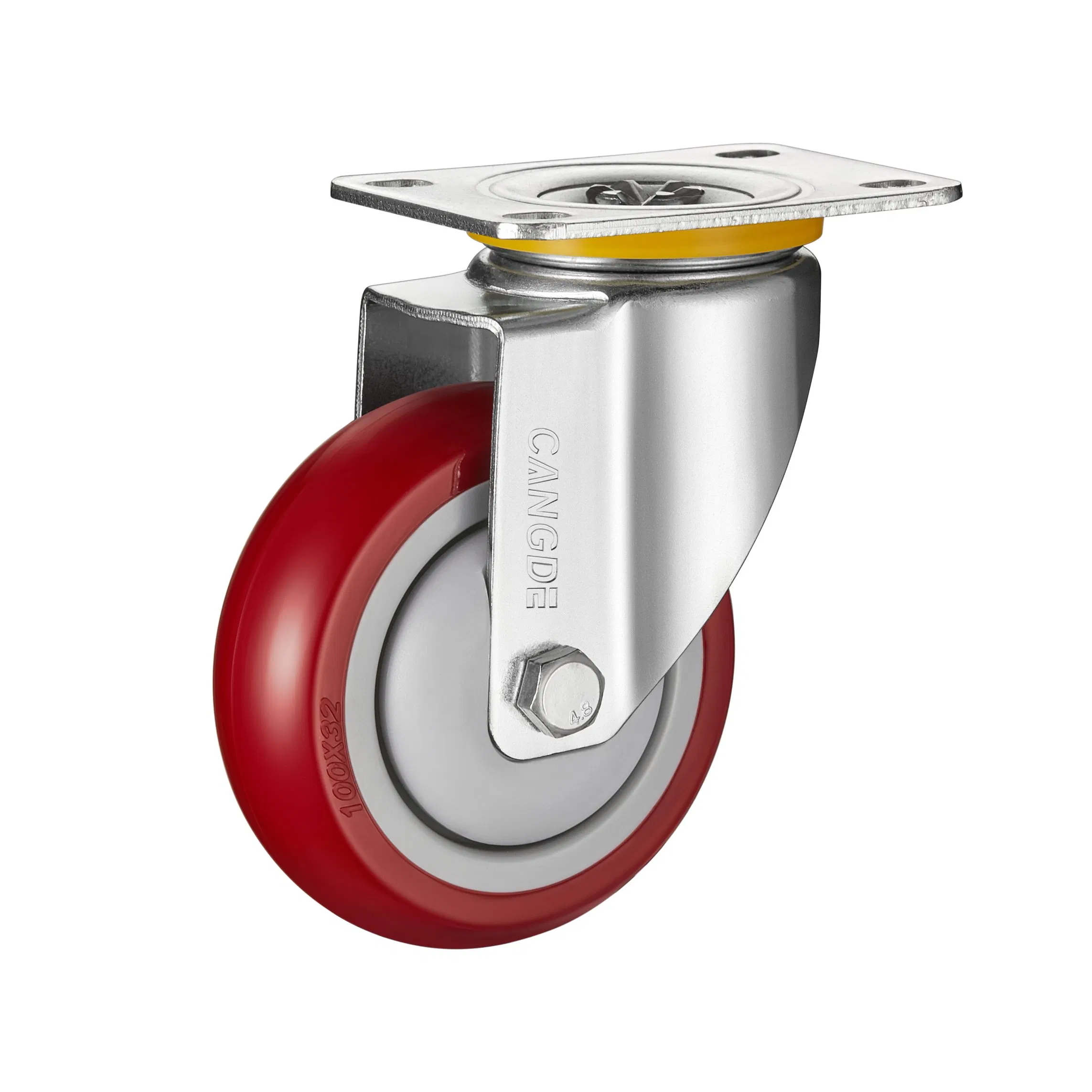 Red Polyurethane Wheels Caster M12*30mm Threaded Stem Casters with Brakes