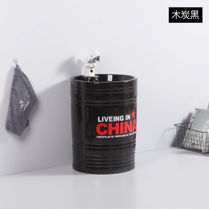 Hand-Drawn Veins Ceramic Kids' Floor Standing Pedestal Hand Wash Lavatory Sink