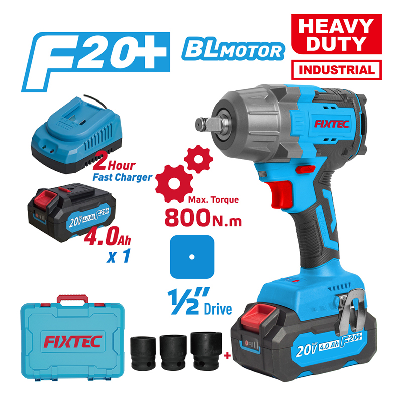 Fixtec Industrial Grade 20V Brushless Motor Lithium Battery 1/2 Inch High Torque Impact Wrench