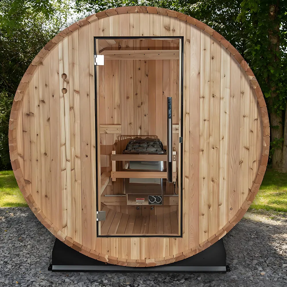 Barrel Sauna Room for 4 Outdoor Traditional Heating Custom Canadian Timber