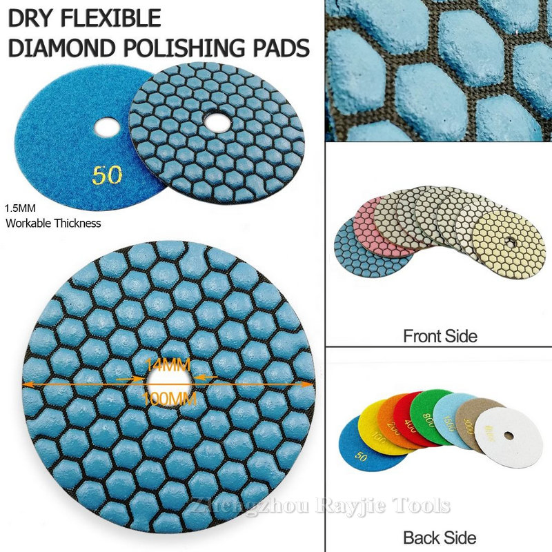 4"/100mm Grit #50-3000 a-Class Diamond Flexible Dry Polishing Pad Diamond Sanding Discs Abrasive Tools for Stone Granite Marble