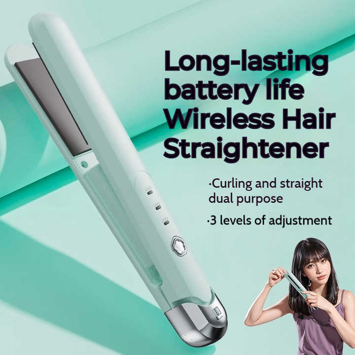 Wireless Type-C Travel Mini Hair Straightener 2 in 1 Adjustable Temperature Ceramic Curling Iron Hair Curler with LED Display