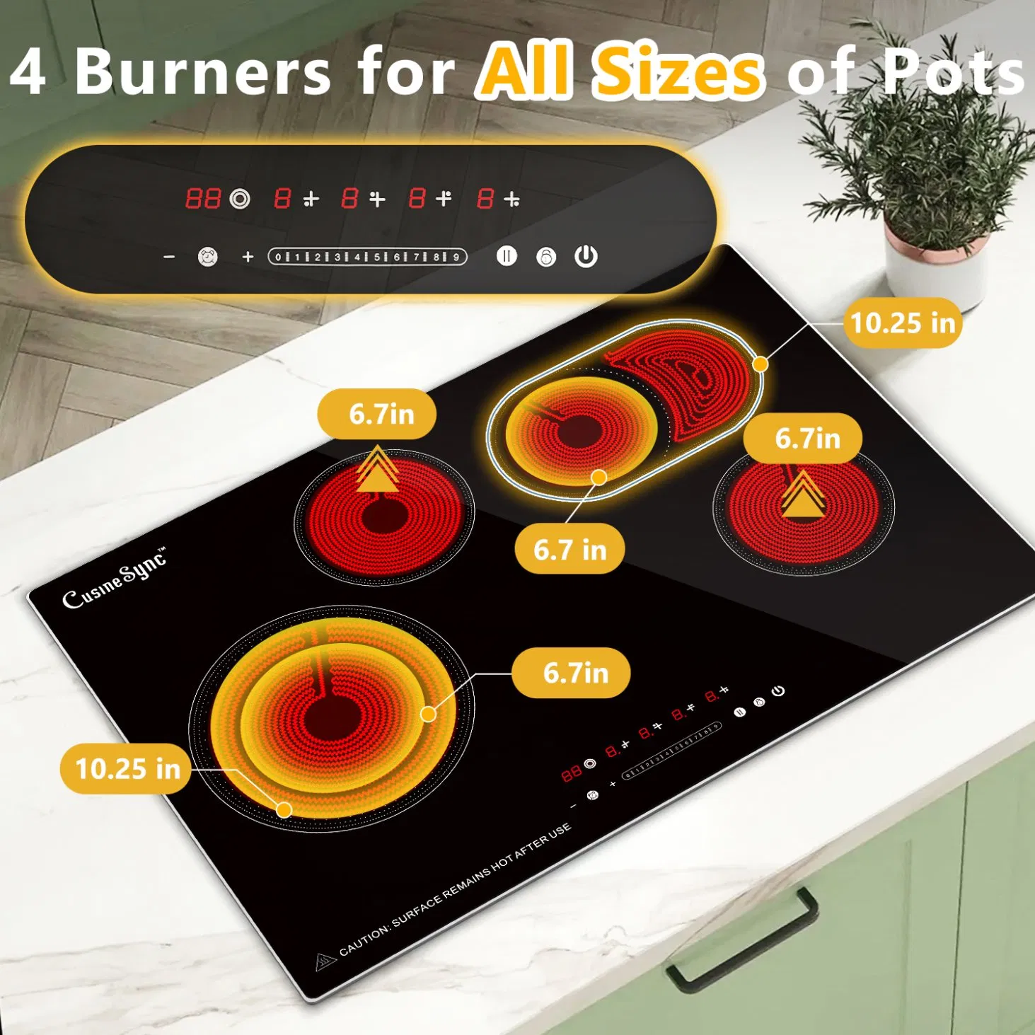 Built-in Electric Stove Top 4 Burners with 9 Power Levels with Slider Control