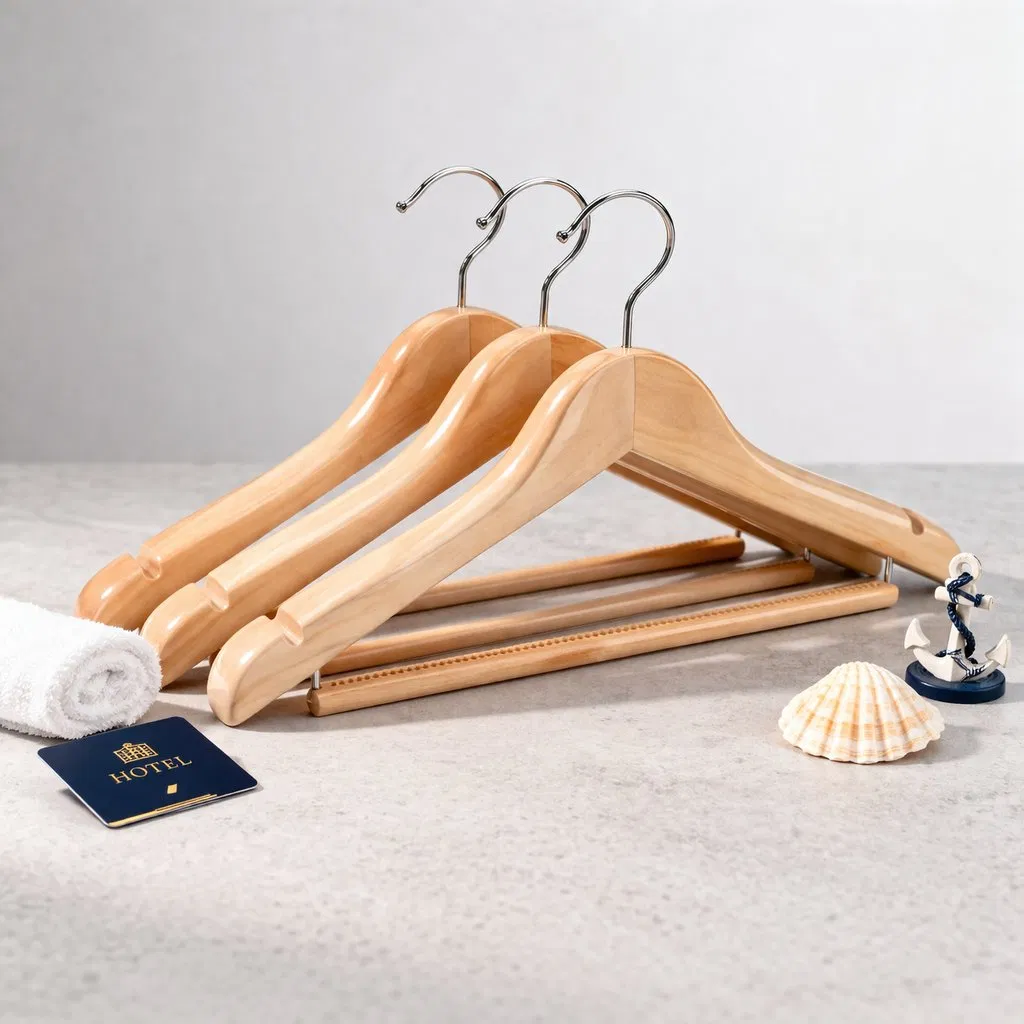 Solid Wood Clothes Hanger for Hotel Resort and SPA with Custom Logo
