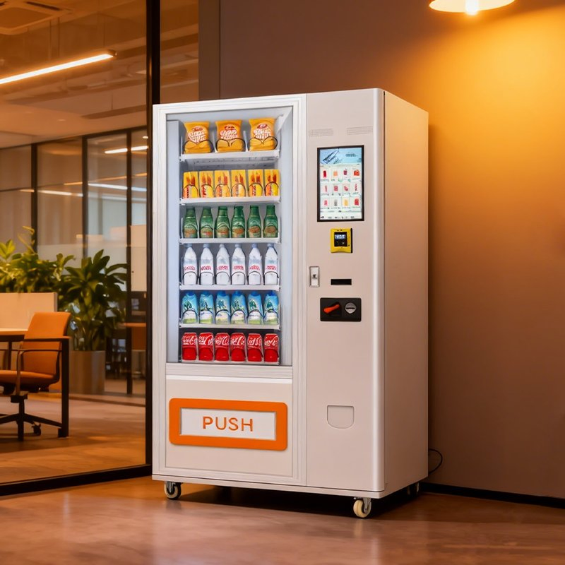 Compact Glass Front Beverage and Snack Vending Machine with Cash Coin Card Payment