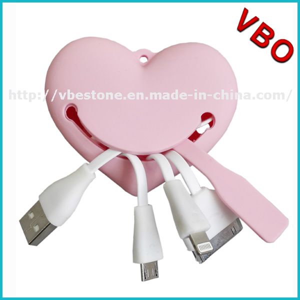 New Style Heart Shaped 4 in 1 USB Charing Cable for Mobile