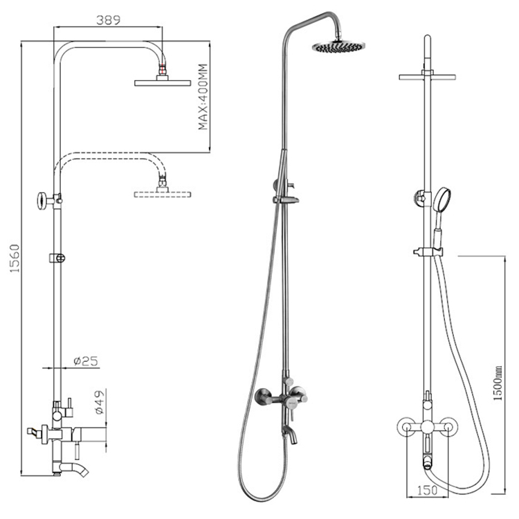 Silver Bathroom Shower Hot and Cold Shower Mixer Set