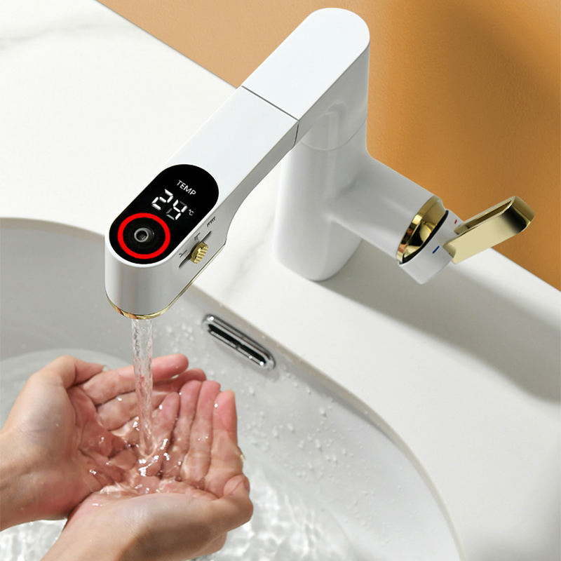 Brass Digital Display Basin Faucet Gun Gray Basin Washbasin Three-Speed Water Withdrawal Universal Hot and Cold Faucet