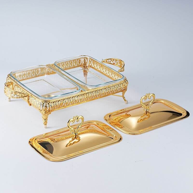 2L Gold Plated Iron Art with Double Grid Glass Insulated Buffet Stove