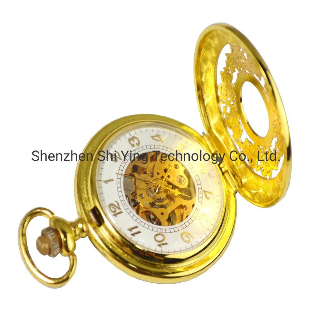 Men Retro Vintage Fashion Skeleton Mechanical Pocket Watch with Chain