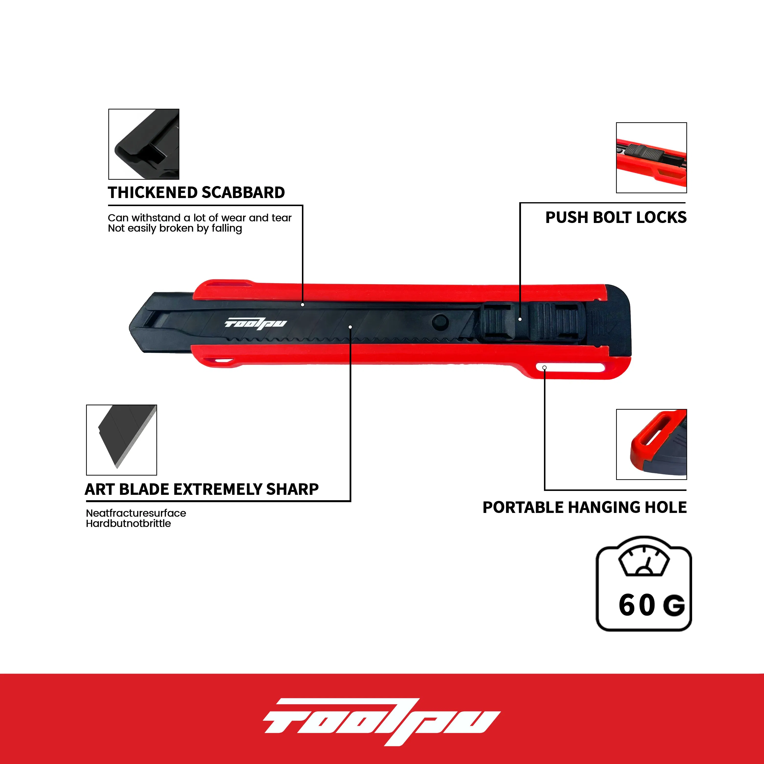 Retractable Utility Knife with Portable Hanging Hole for Easy Carry