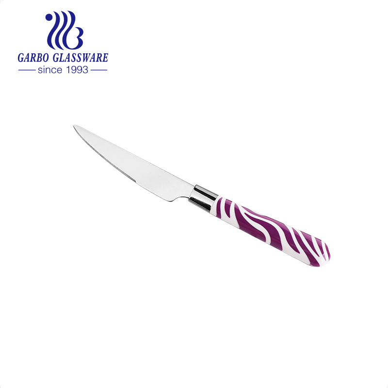 Stainless Steel Cutlery Silver Color Dinner Knife with Purple Plastic Handles Flatware