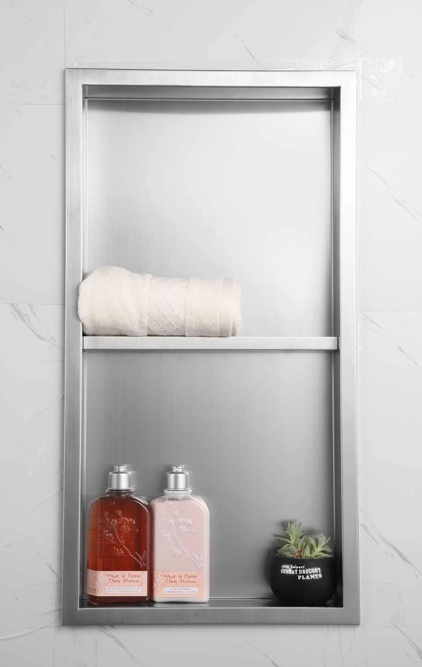 Factory Best Selling Square SUS304 Stainless Steel Bathroom Shower Niche Alcove Organiser Shelf with Light