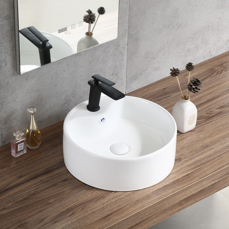 013round Ceramic Countertop Basin W/ Faucet Hole for Bathroom & Balcony