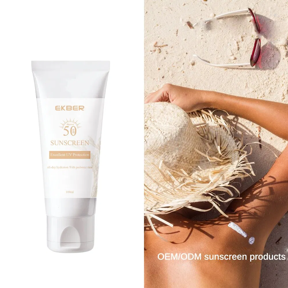 Ekber Natural Rice Face Sunscreen SPF50 Vegan Refreshing Non-Greasy Rice Sunscreen Lotion Private Label
