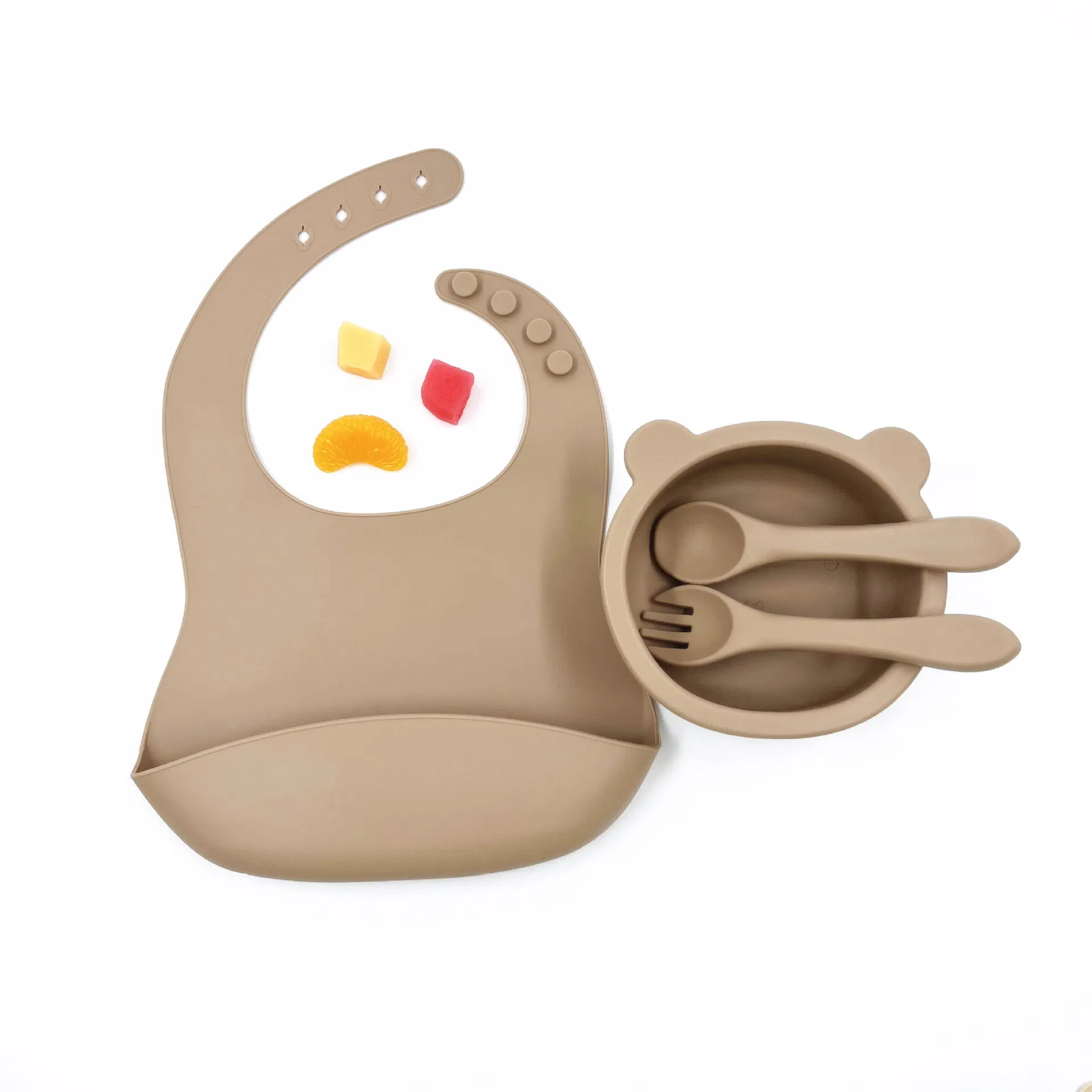 Heat Resistant Easy Cleaning Baby Feeding Set Silicone Bib Bowl Spoon Set for Newborn Baby Gifts