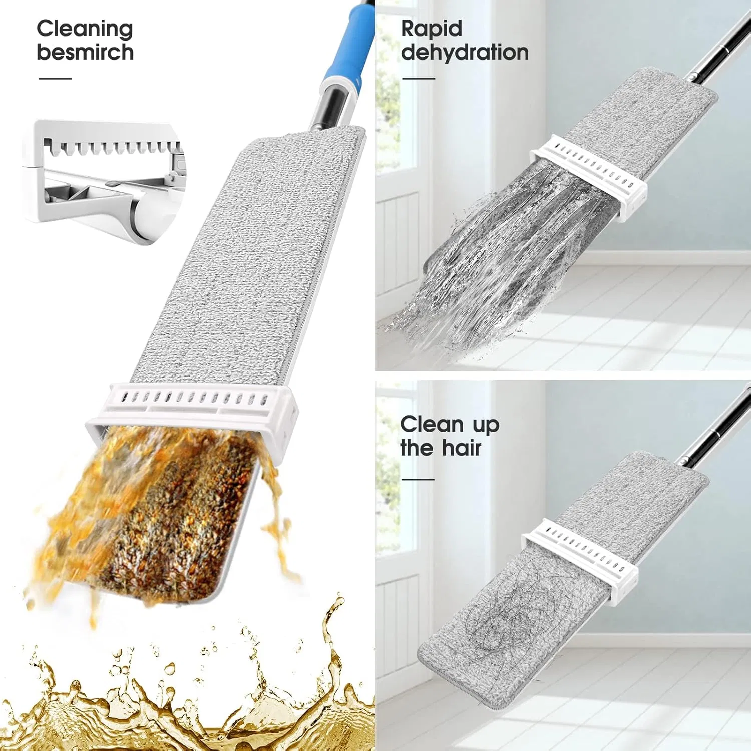 Hot Selling Hands Free Microfiber Squeezing Flat Mop Magic Self Wringing Floor Mop with Wringer
