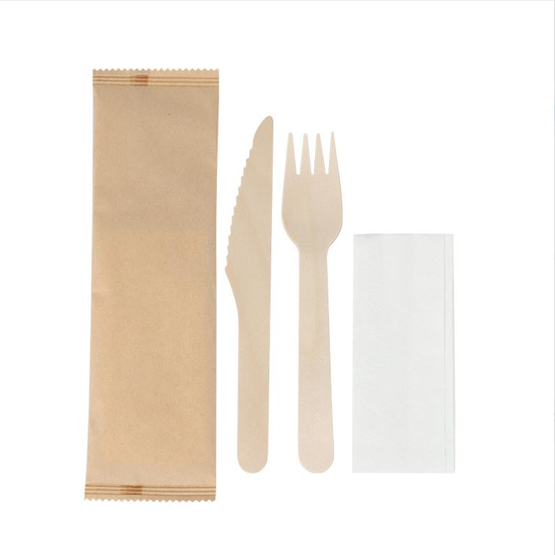 Biodegradable Individually Packaged Disposable Wooden Tableware Wooden Cutlery