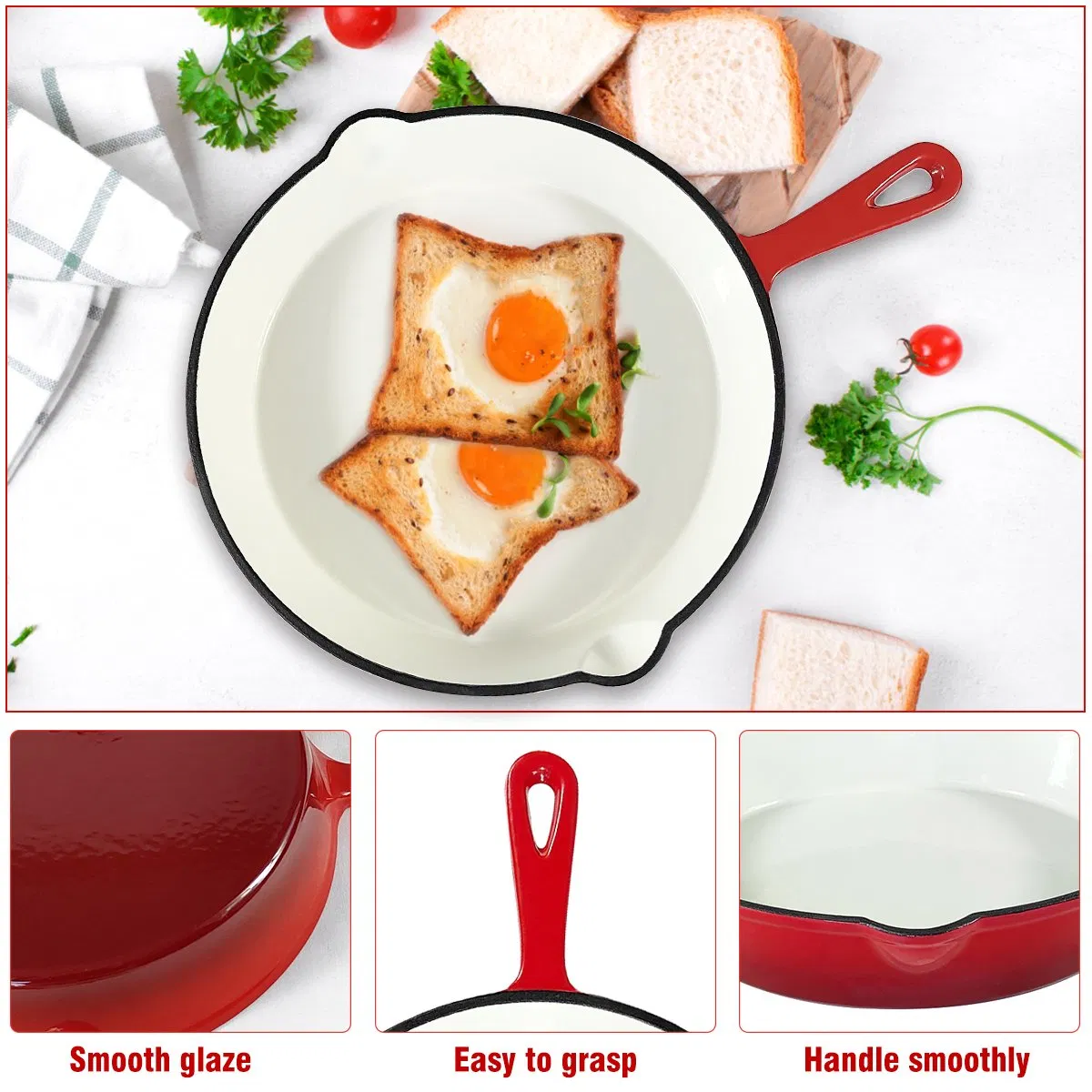 Enameled Round Non Stick Egg Cast Iron Skillet Frying Pan Set Kitchen Cookware Pot