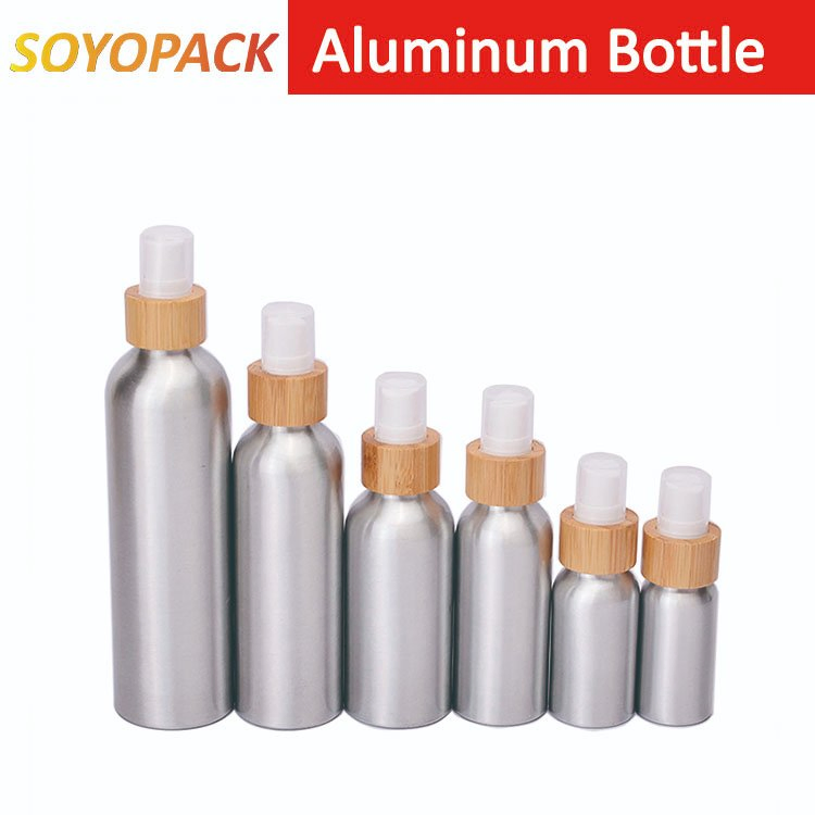 Empty Personal Care Aluminum Shampoo Bottle Packaging with Bamboo Pump