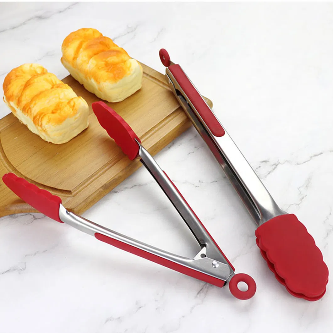 7-9-12 Inch Silicone Kitchen Tongs Stainless Steel BBQ Grilling Locking Food Tongs Kitchen Accessories with Custom Logo