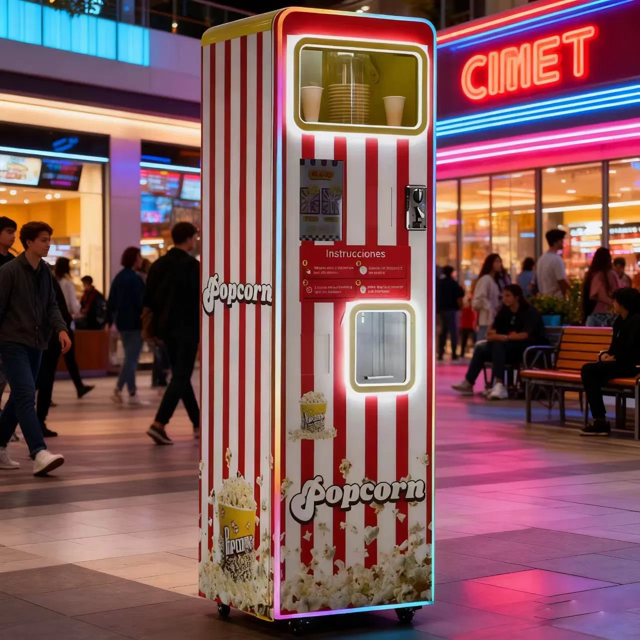 Automatic Snack Machine Coin Bill Credit Card Operated Removable Popcorn Vending Machine in Cinema
