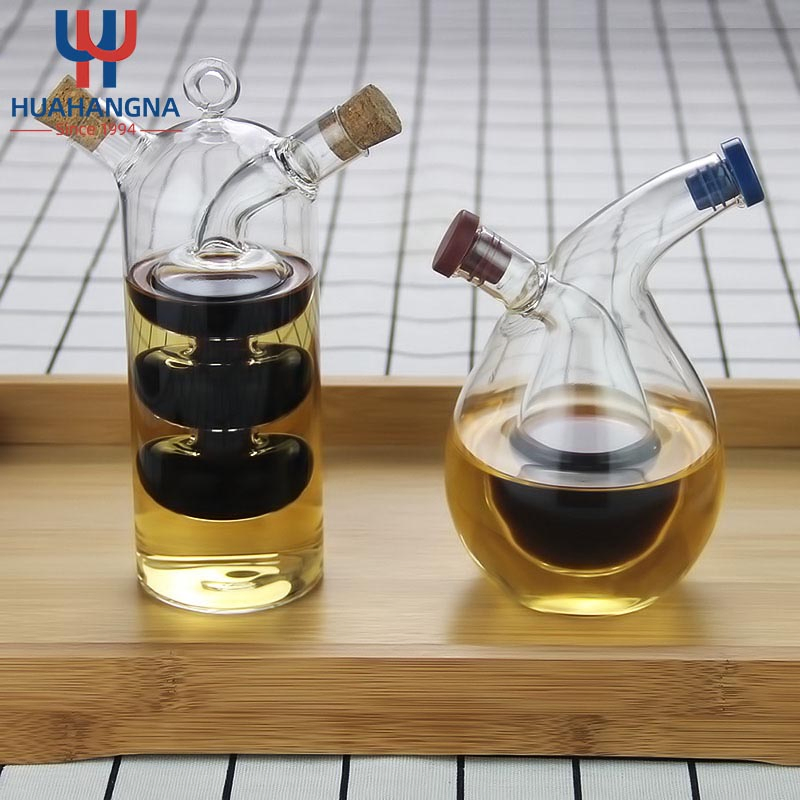 Olive Oil and Vinegar Dispenser Cruet Bottles 2 in 1 Transparent Glass Oil Bottle for Kitchen Cooking