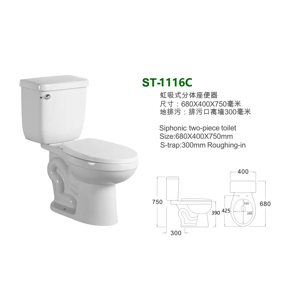 Bathroom Ceramic Siphonic Two Piece Wc Toilet with S Trap Water Closet