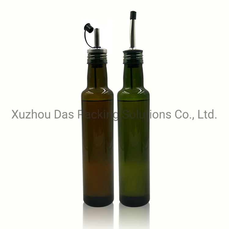 Dark Green Round 250ml Glass Olive Oil Bottle with Stainless Steel Lid