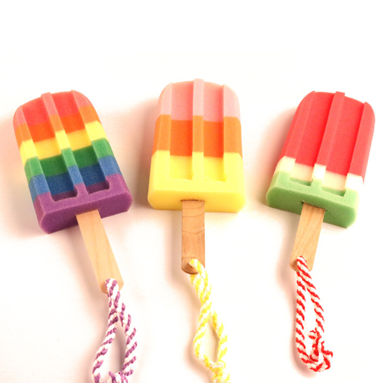 Newest Popsicle Cute Shower Sponges Soft Bathing Scrub for Kids Birthday/Christmas Gift Lovely Rainbow Baby Bath Sponge