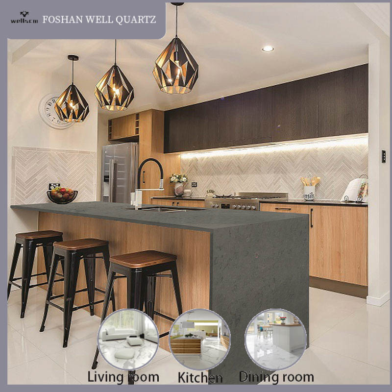 Quarts Slabs Max Stone Best Selling Calacatta Black Quartz with White Veins Slab for Countertop