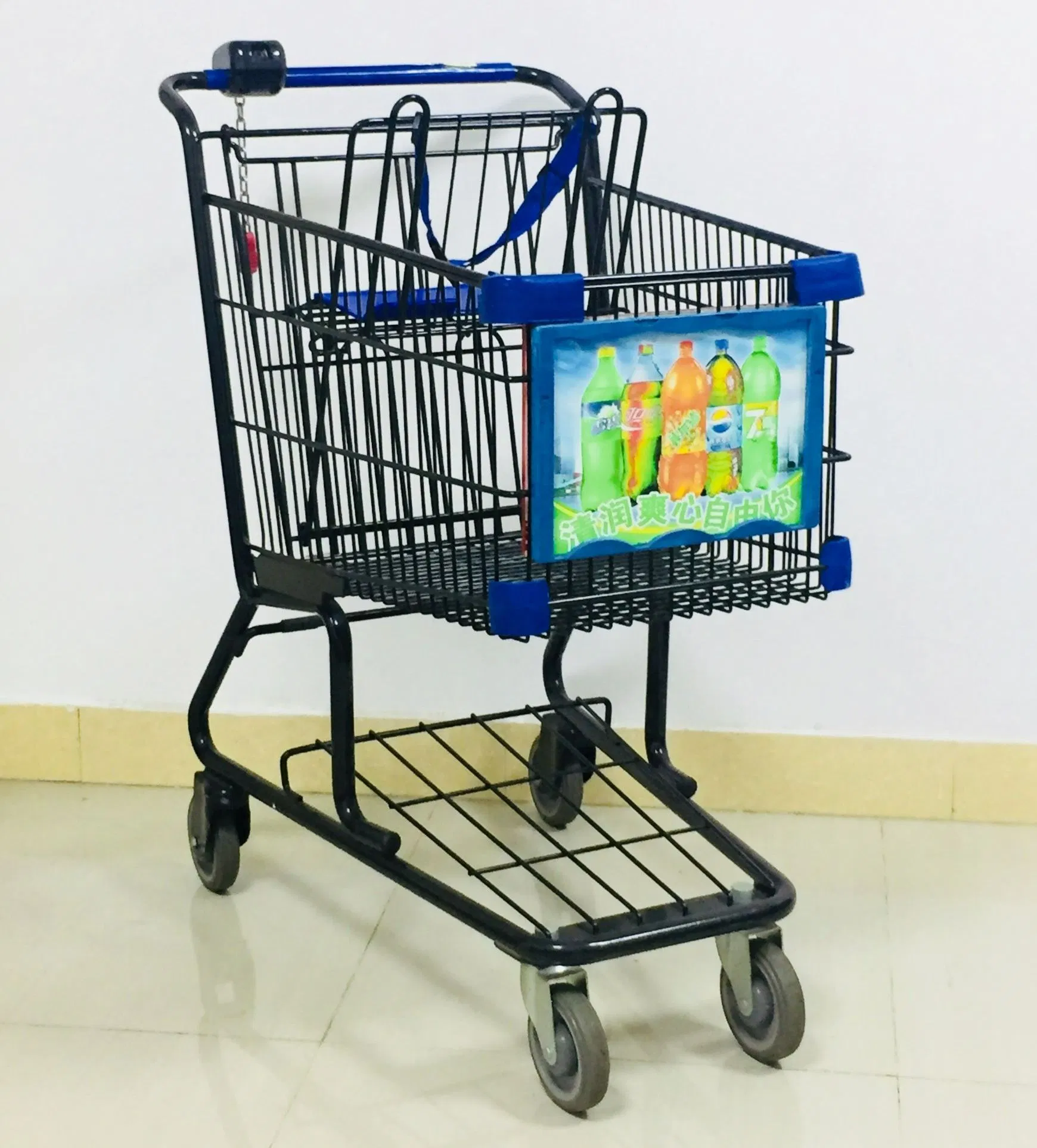 Blue Color A4 Size Cart Advertisement Frames Shopping Cart Nose Advertising Frame