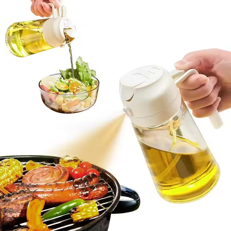 2 in 1 Olive Oil Dispenser Bottle 470ml Premium Glass Oil Spray Bottle for Kitchen Cooking Oil Bottle