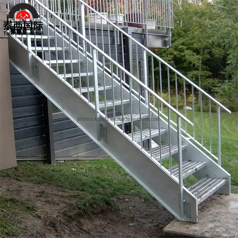 Metal Outdoor Galvanized Stair with Balustrades & Handrails Industrial Safety Steel Ladder