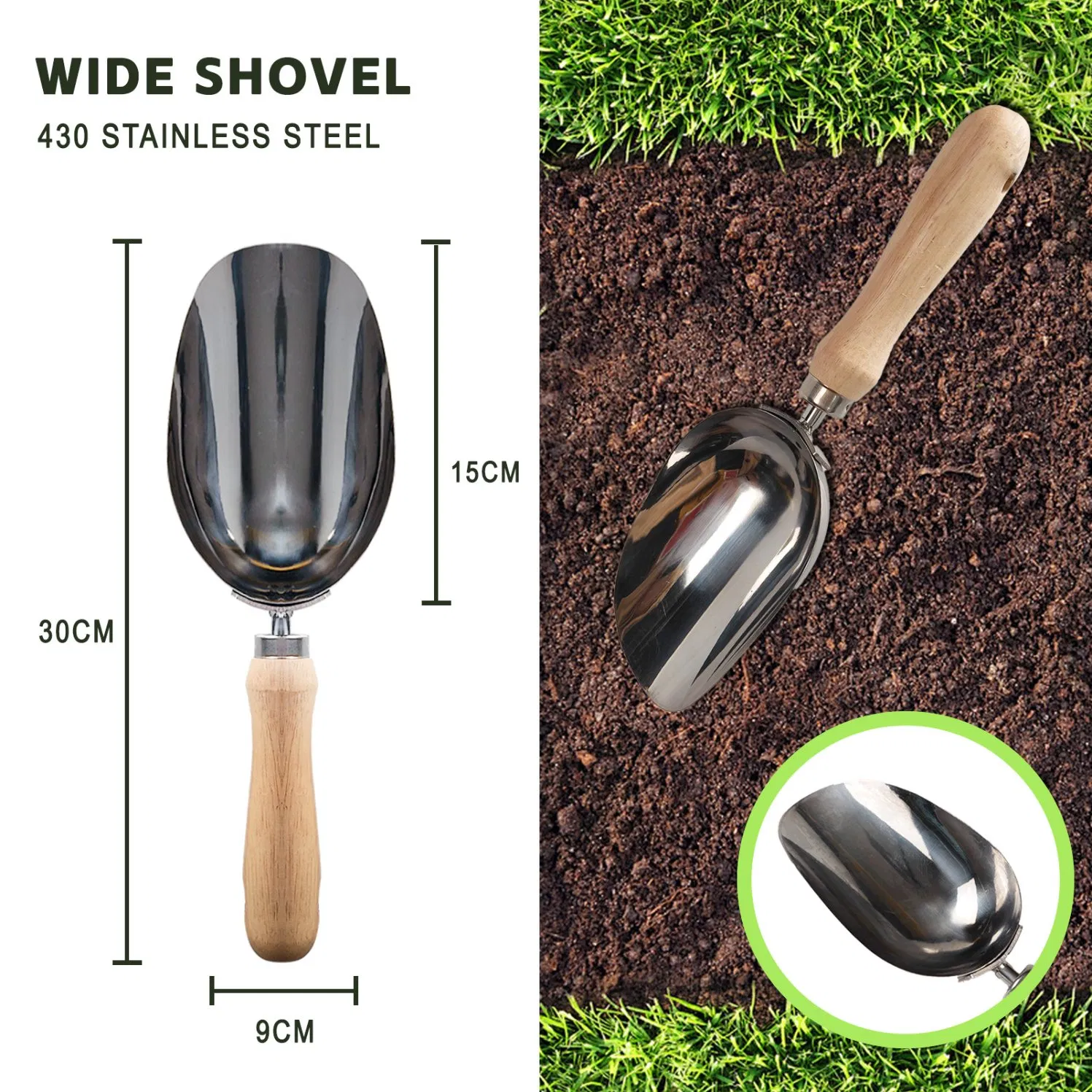 Garden Tool Set 5 Pieces Rake Shovel Fork with Ergonomic Non-Slip