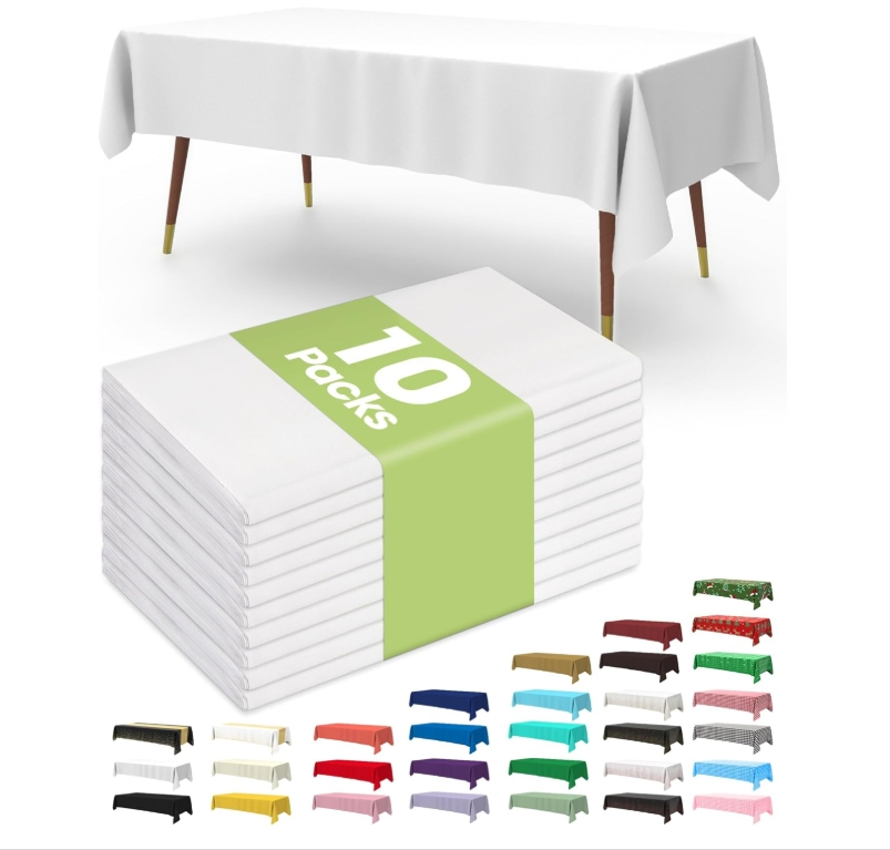 OEM Plastic Table Cloth Disposable 10 Pack, 54 X 108 Inch Table Cloths, Table Cover