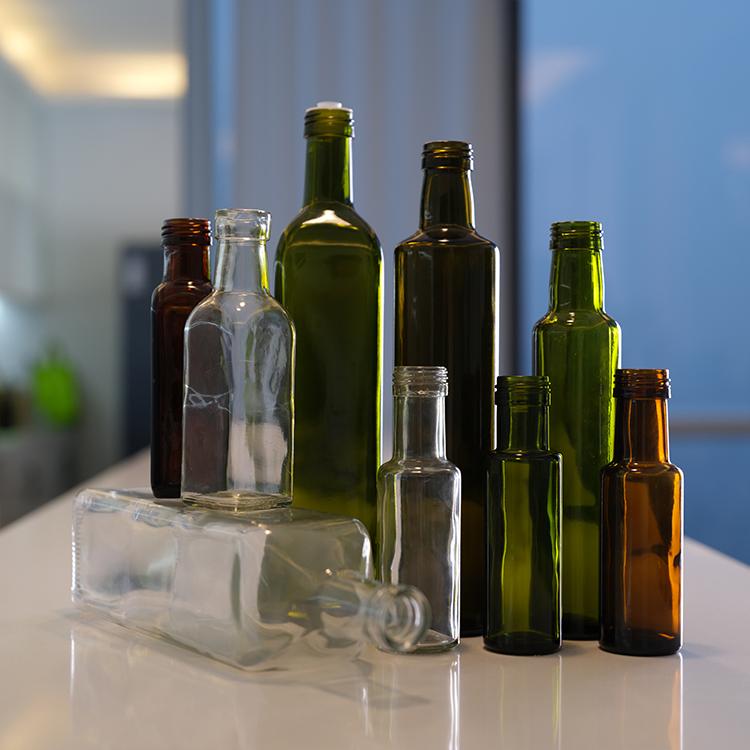 Green Color Clear Glass Square Round Olive Oil Bottles