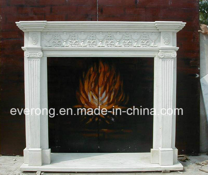 Natural Stone Fireplace White/Beige Marble Carving Mantel Surround Fireplace