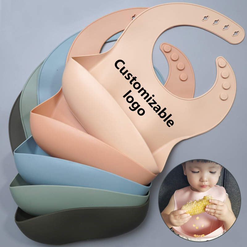 Comfortable Waterproof Reusable Colorful Custom Logo Soft Silicone Baby Bib