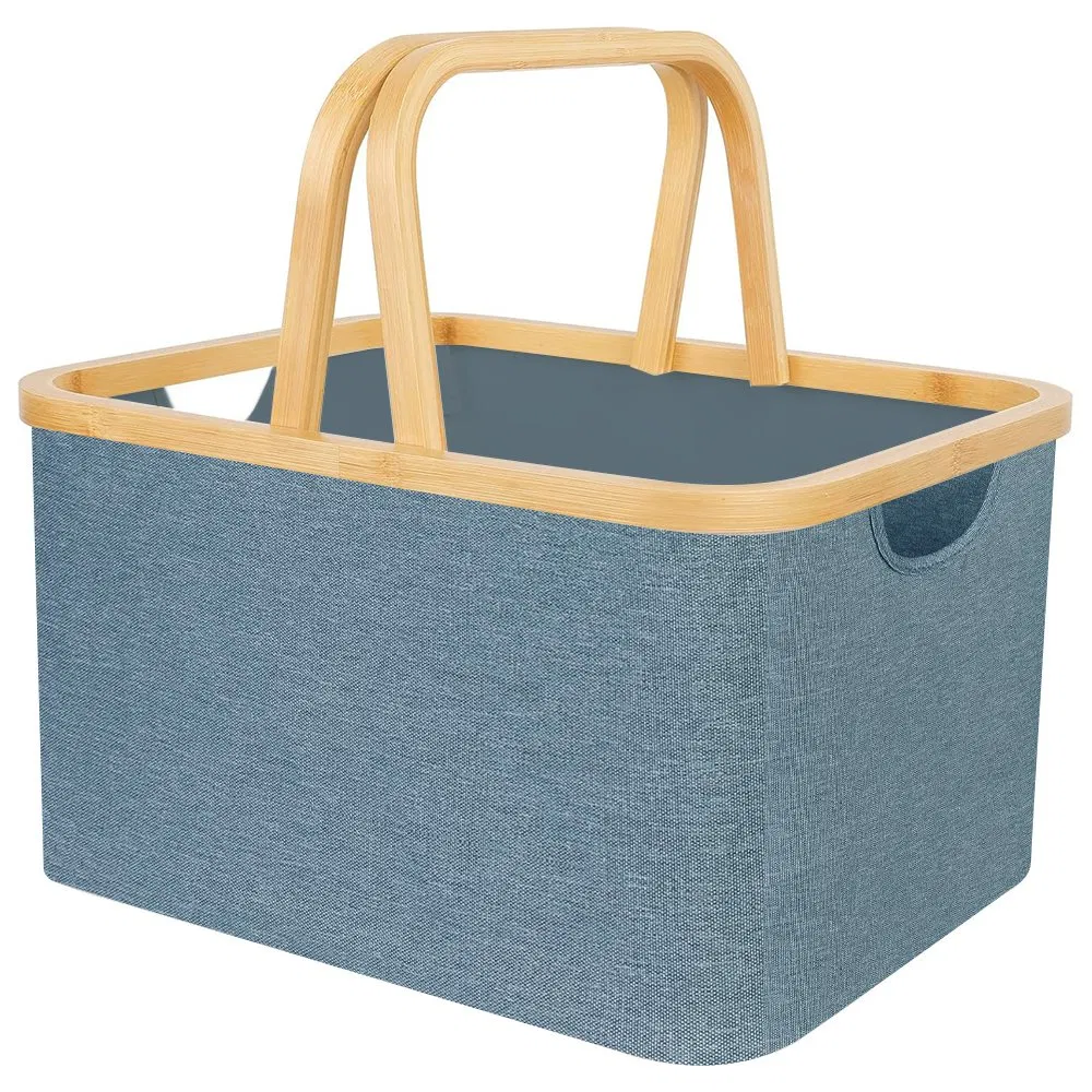 Portable Collapsible Fabric Storage Baskets for Wardrobe Closet with Bamboo Handles