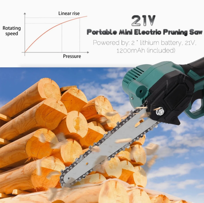 Cisivis 21V 6inch Portable Cordless Chain Saw Electric Chainsaw Rechargeable Lithium-Ion Battery Saws Gardening Power Tools
