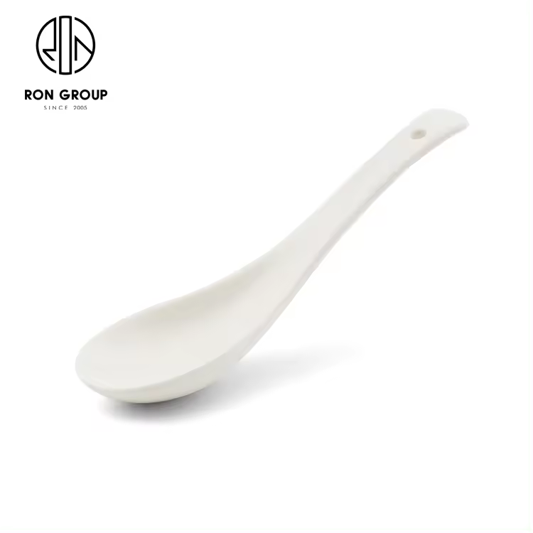 Wholesale Pure White Custom Ceramic Soup Spoon for Hotel Restaurant Commercial Use
